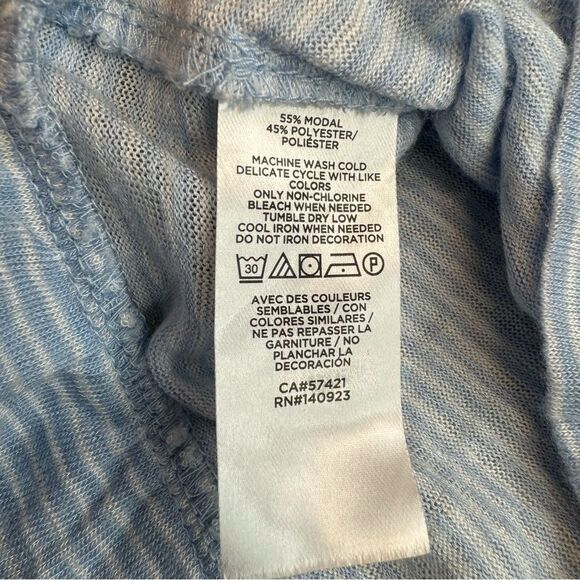 LOFT Women's Stripe Ruffle Soft Tee T Shirt Blouse Top M Med Medium Blue White - Picture 10 of 13